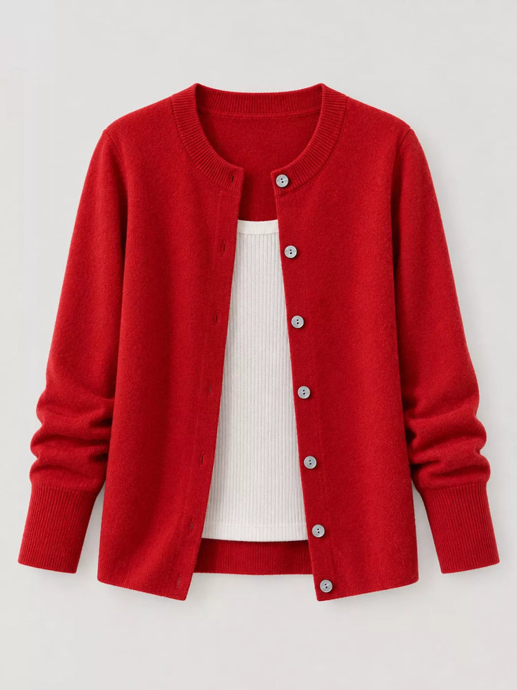 Crew Neck Button-Down Cardigan