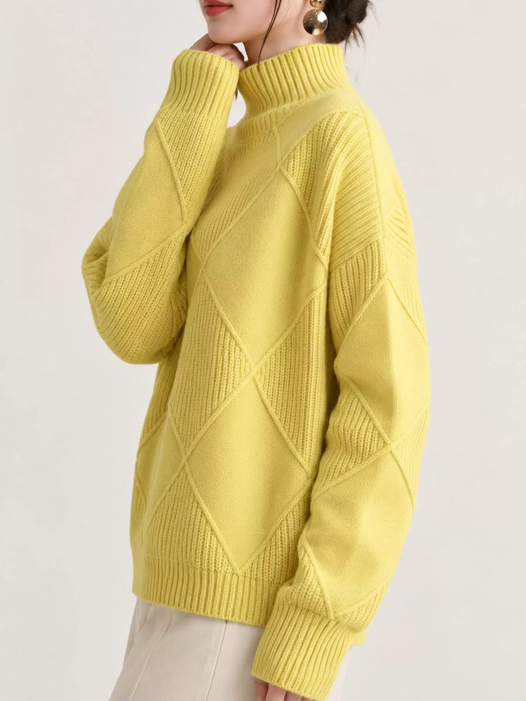 Full Size Diamond Pattern Turtleneck Sweater Plus Size