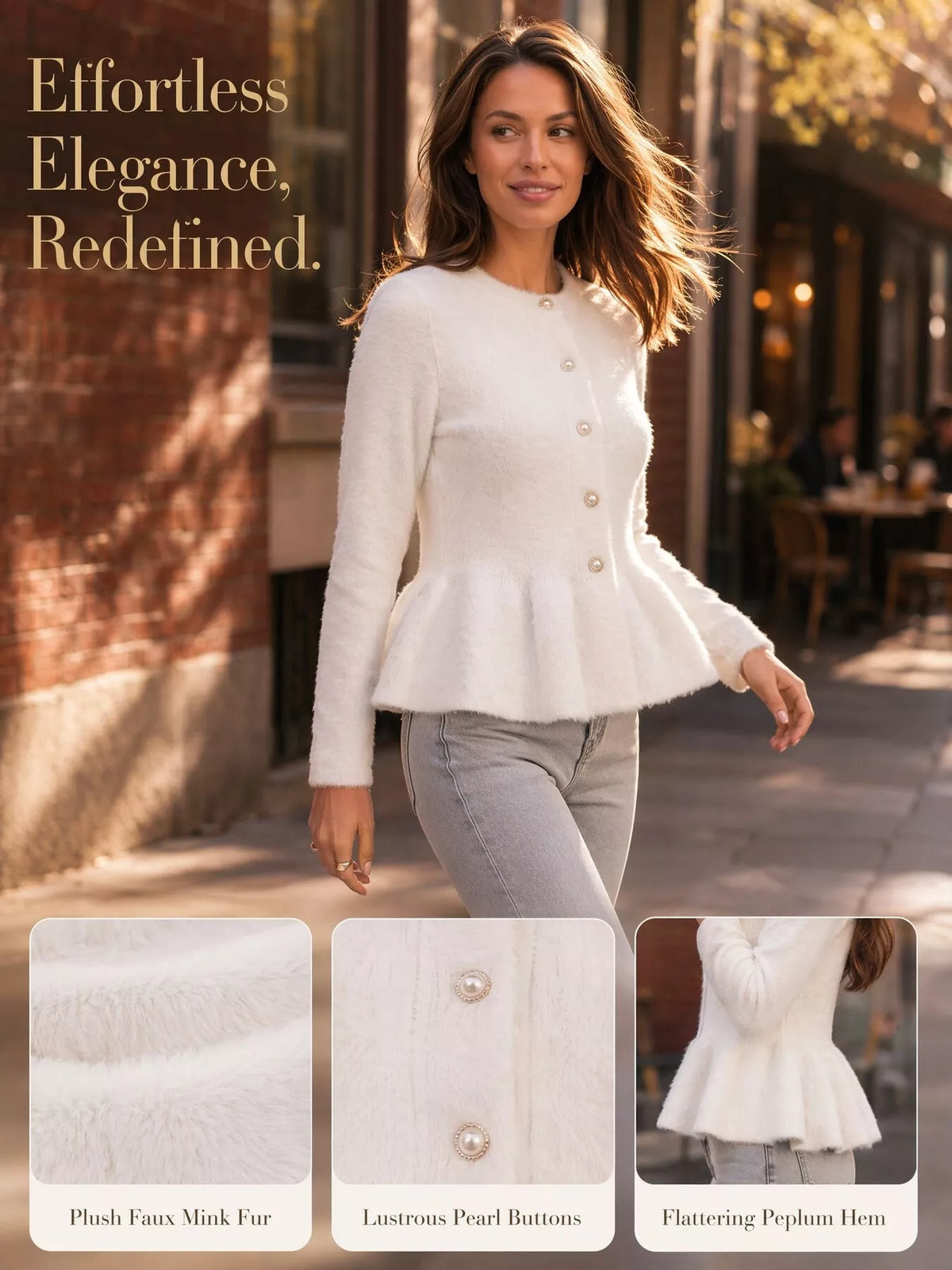 Fuzzy Peplum Cardigan with Pearl Buttons