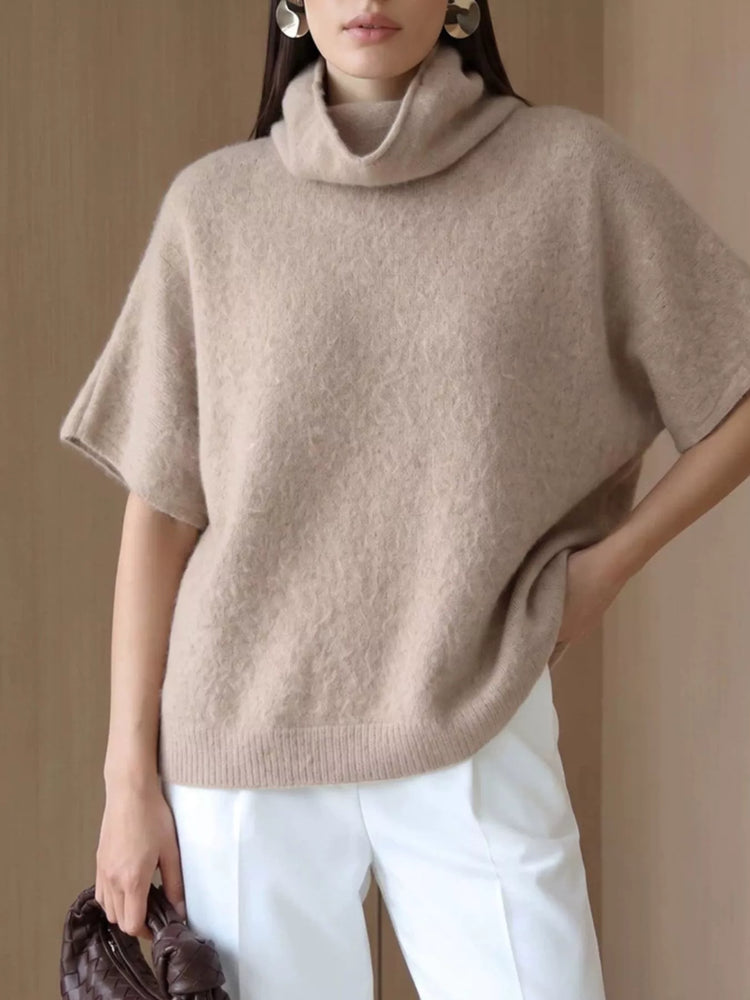 Turtleneck Fuzzy Short Sleeve Sweater