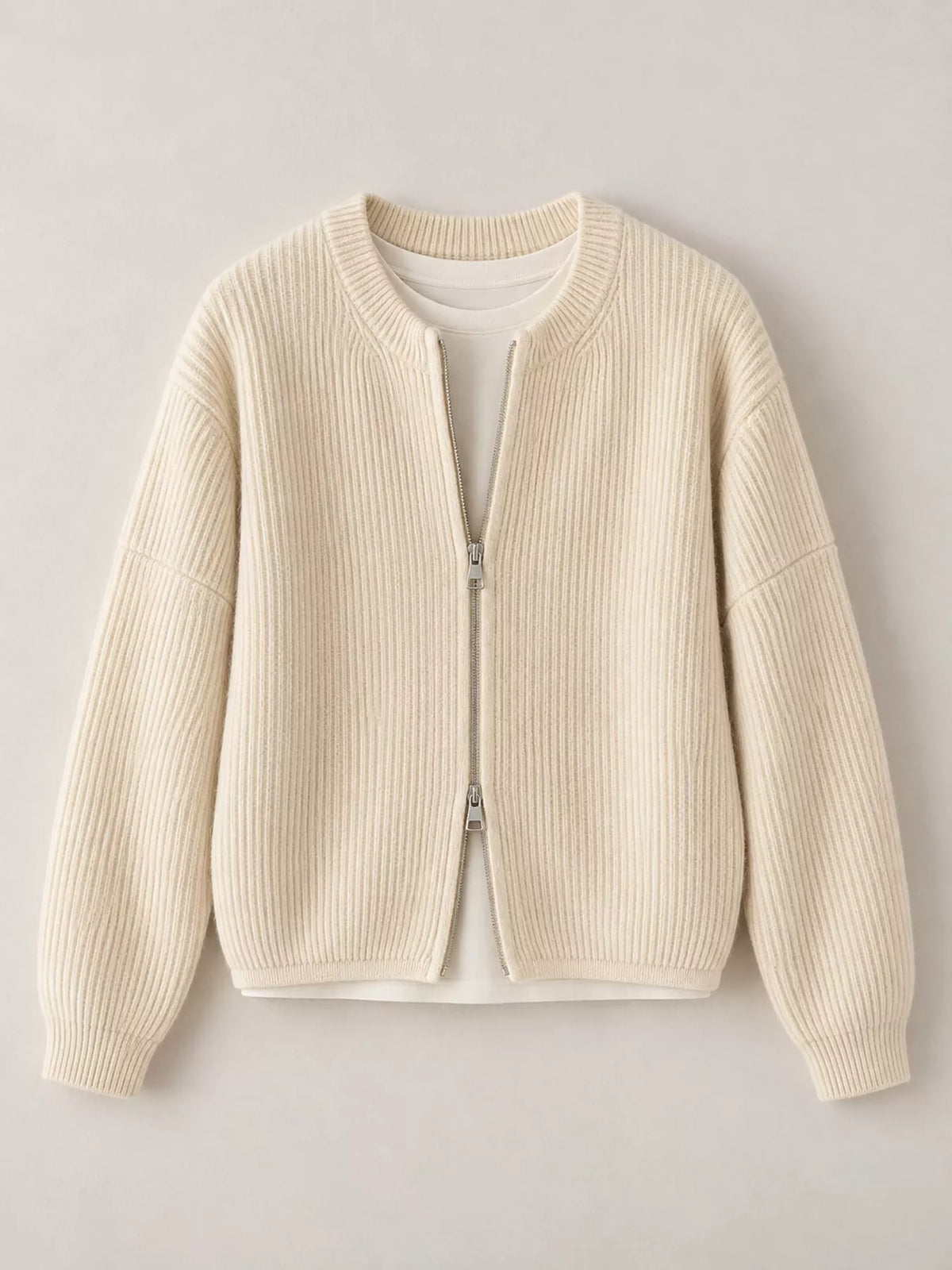 Zip Up Dropped Shoulder Cardigan