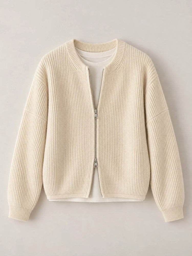 Zip Up Dropped Shoulder Cardigan