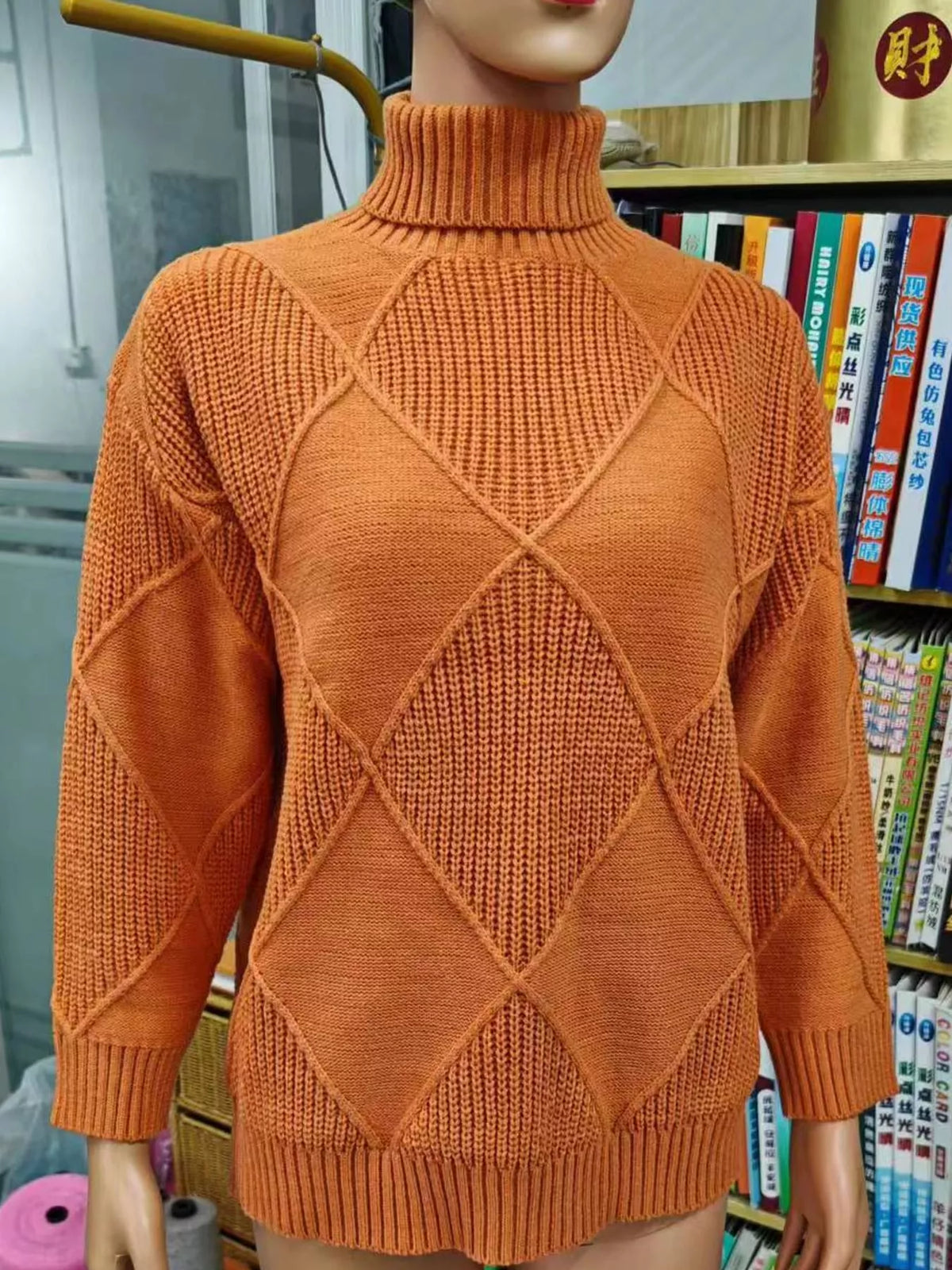 Full Size Diamond Pattern Turtleneck Sweater Plus Size