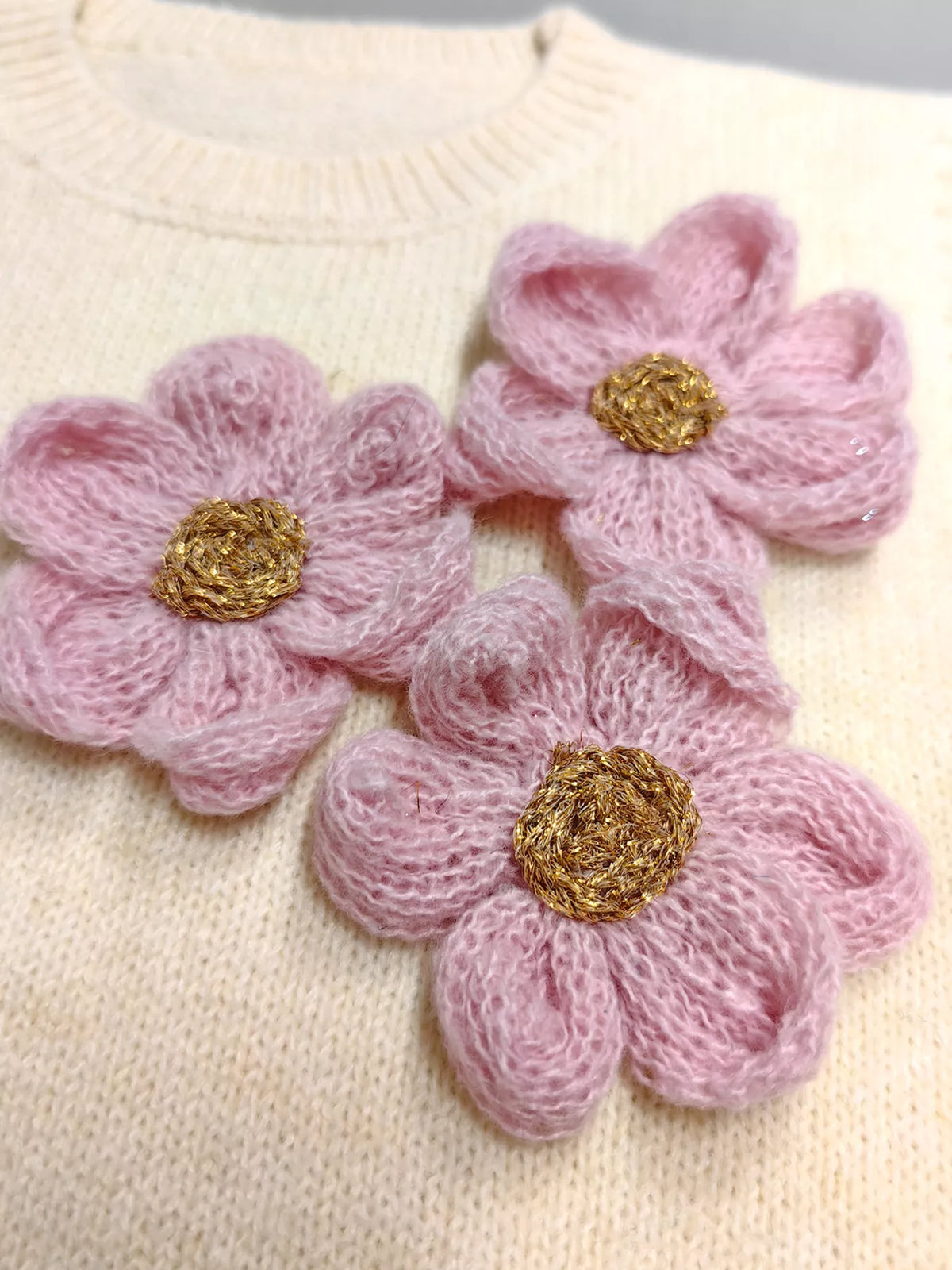 Side Button Sweater Vest with 3D Floral Appliques