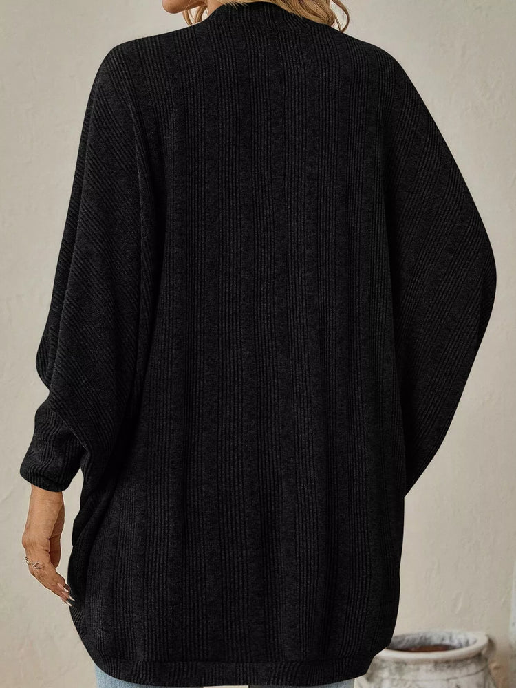 Casual Open Front Batwing Sleeve Ribbed Knit Cardigan