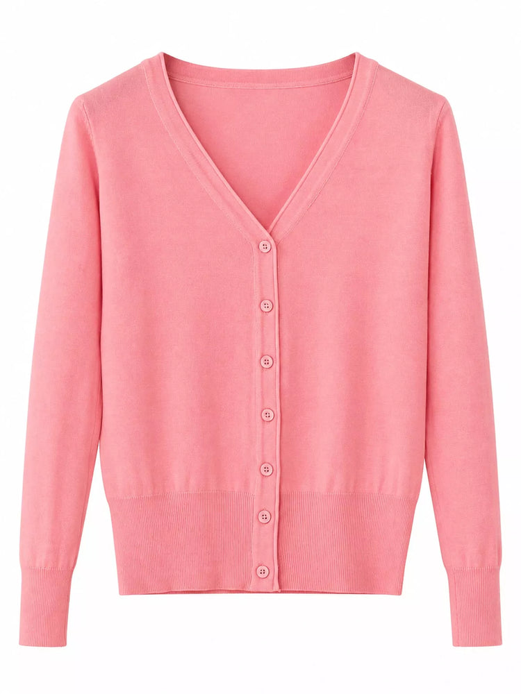 Classic V-Neck Button-Down Knit Cardigan