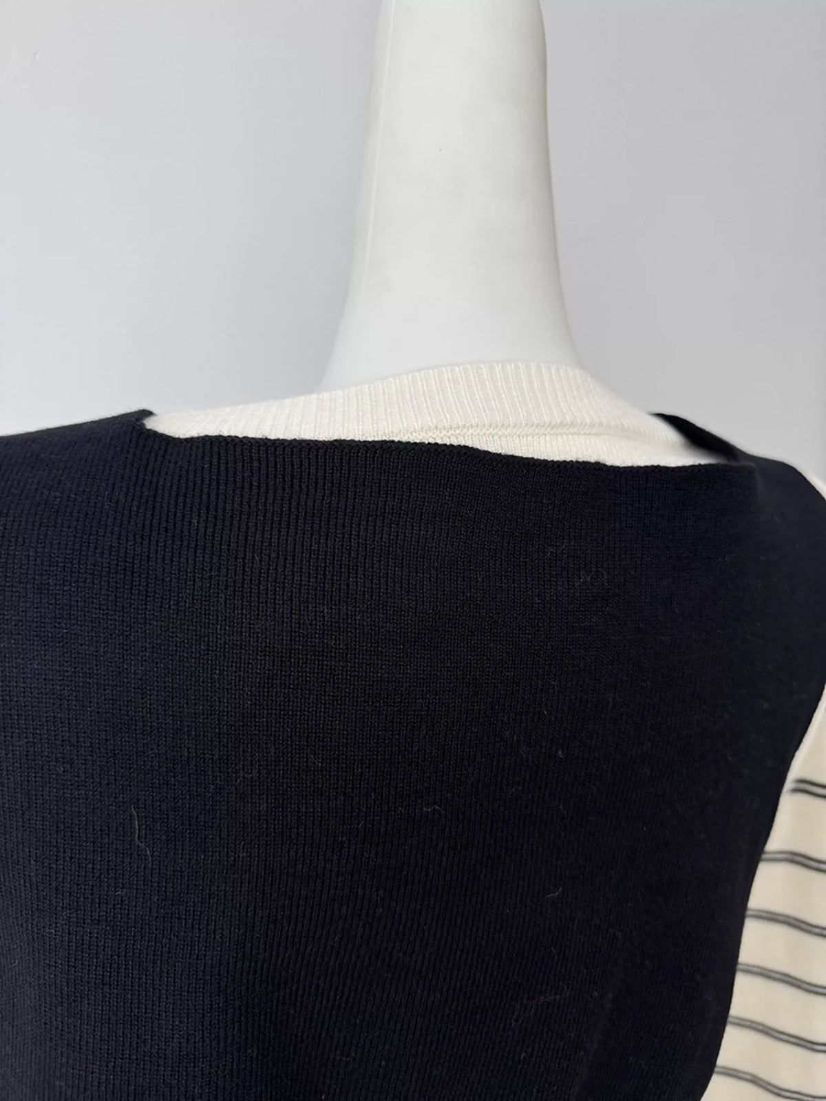 Classic Striped Crewneck Knit Top with Layered Sweater Detail