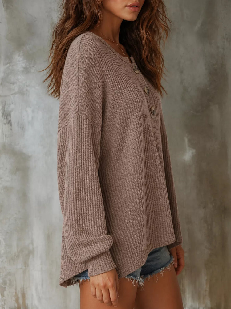 Button Detail Dropped Shoulder Knit Top