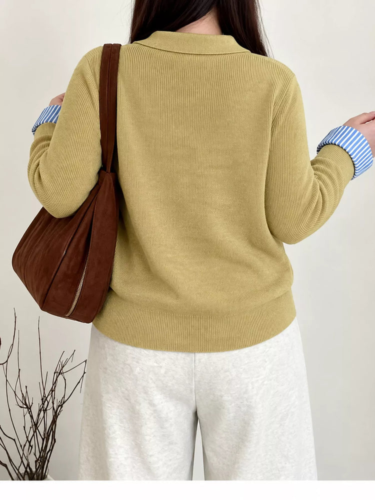 Plus Size Layered Look Striped Long Sleeve Sweater