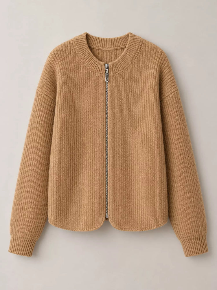 Zip Up Dropped Shoulder Cardigan