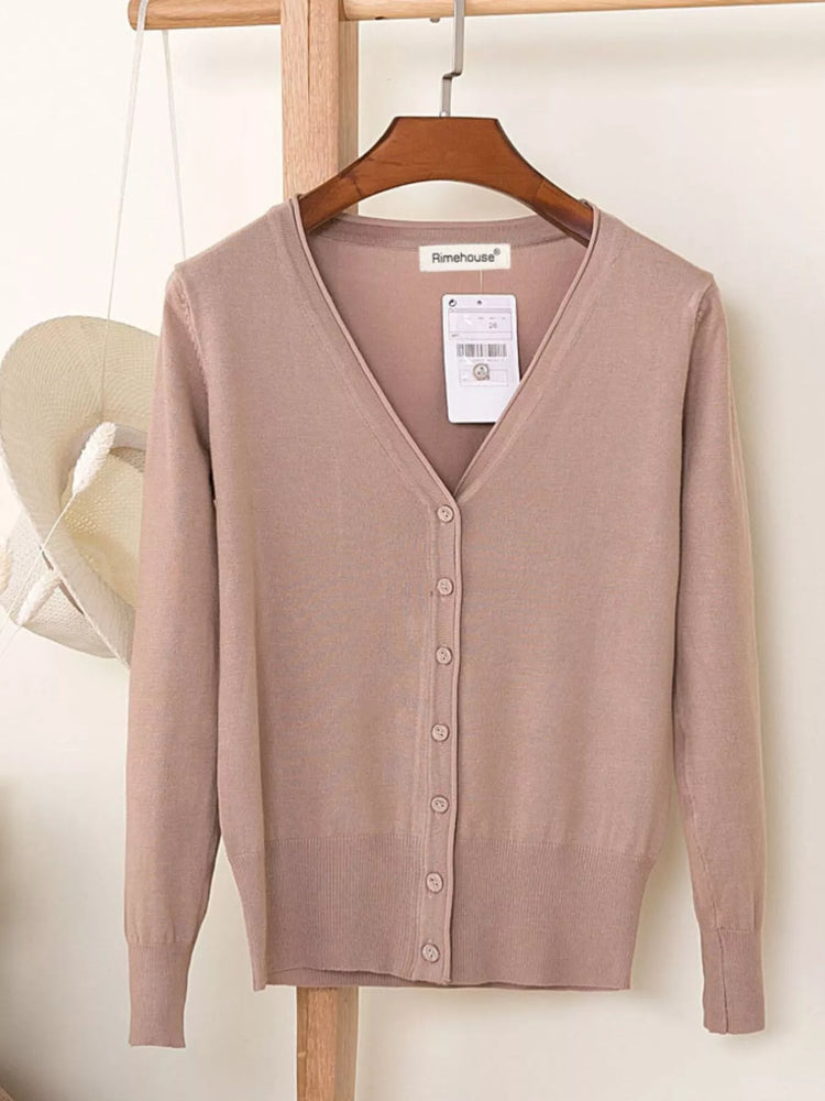 Classic V-Neck Button-Down Knit Cardigan