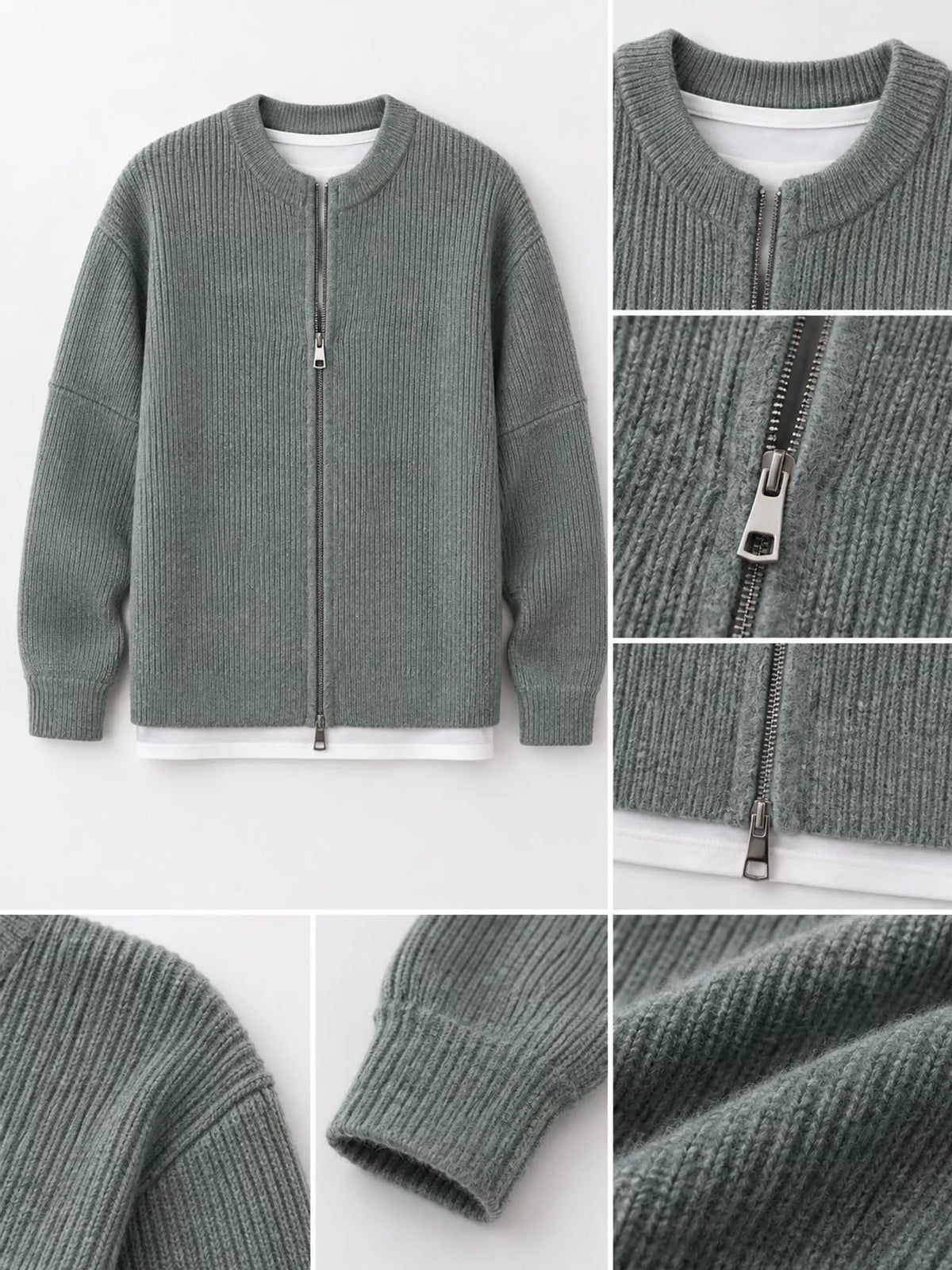 Zip Up Dropped Shoulder Cardigan