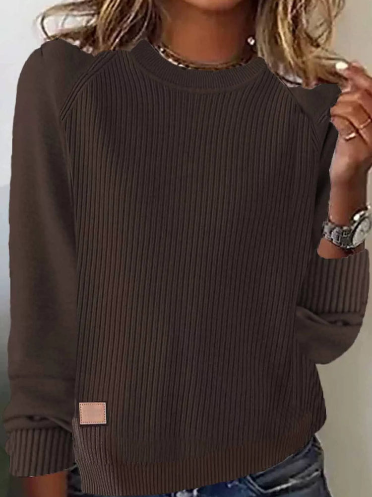 Full Size Ribbed Knit Raglan Sleeve Sweater Plus Size