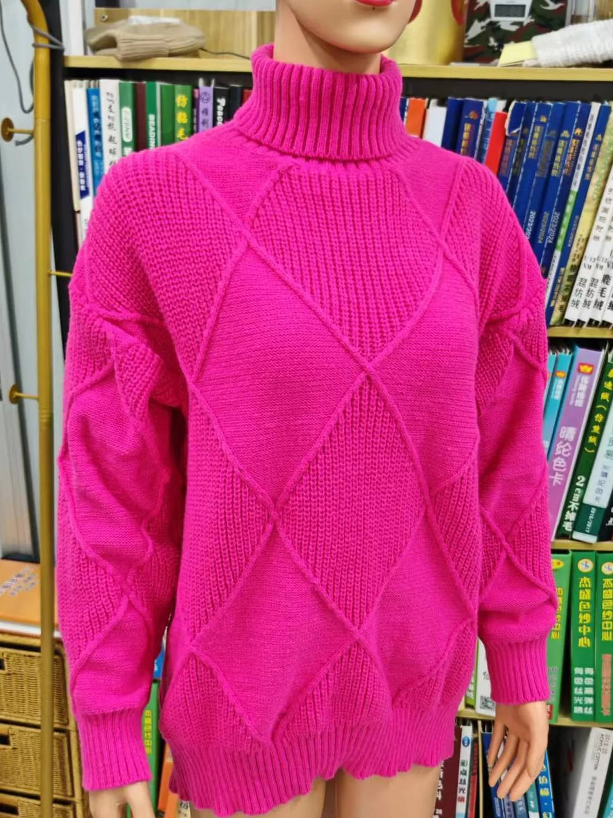 Full Size Diamond Pattern Turtleneck Sweater Plus Size