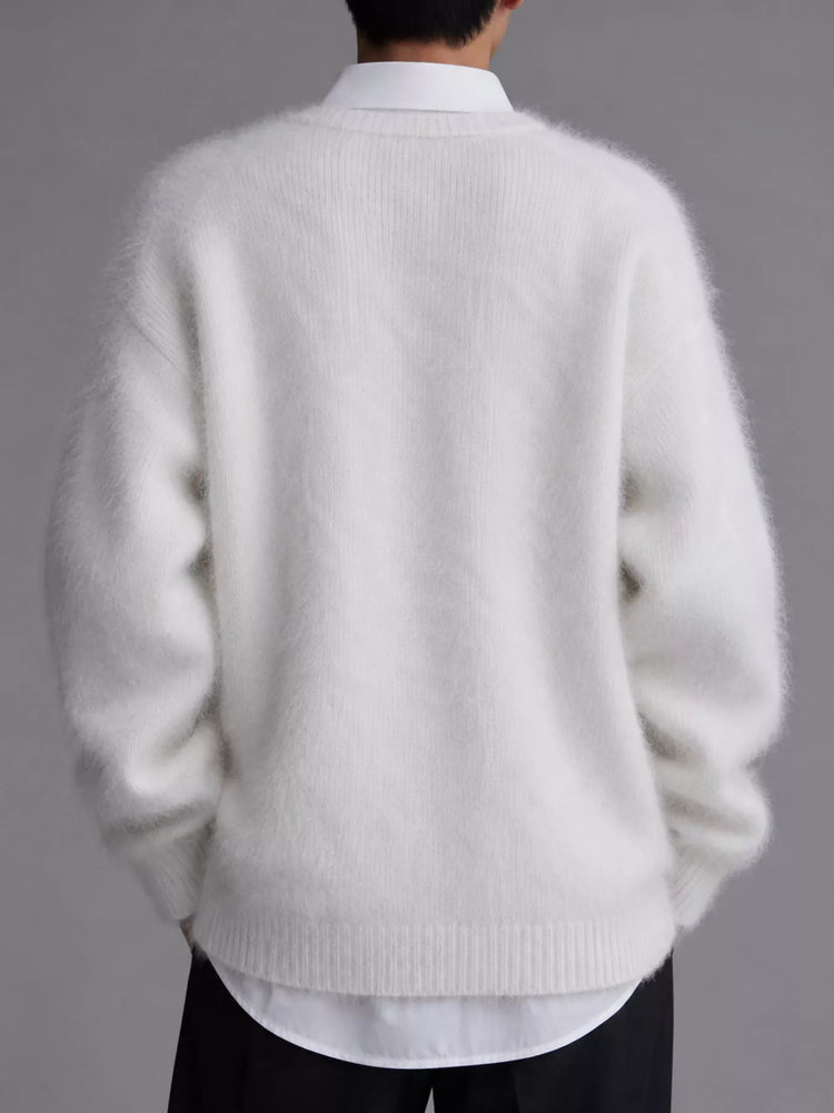 Fuzzy V-Neck Button-Down Cardigan