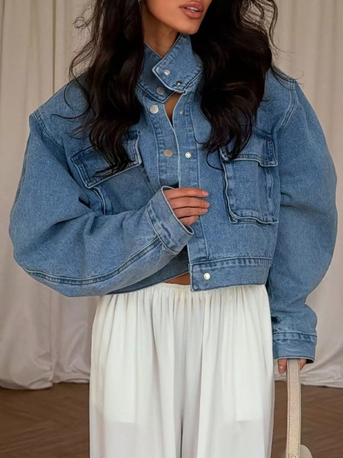 Oversized Utility Cropped Denim Jacket