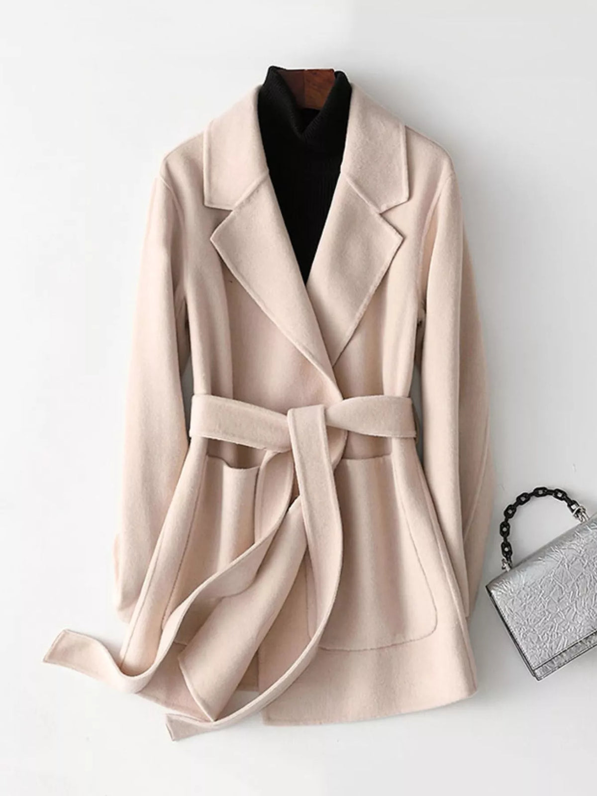 Double-Sided Wool Coat with Belted