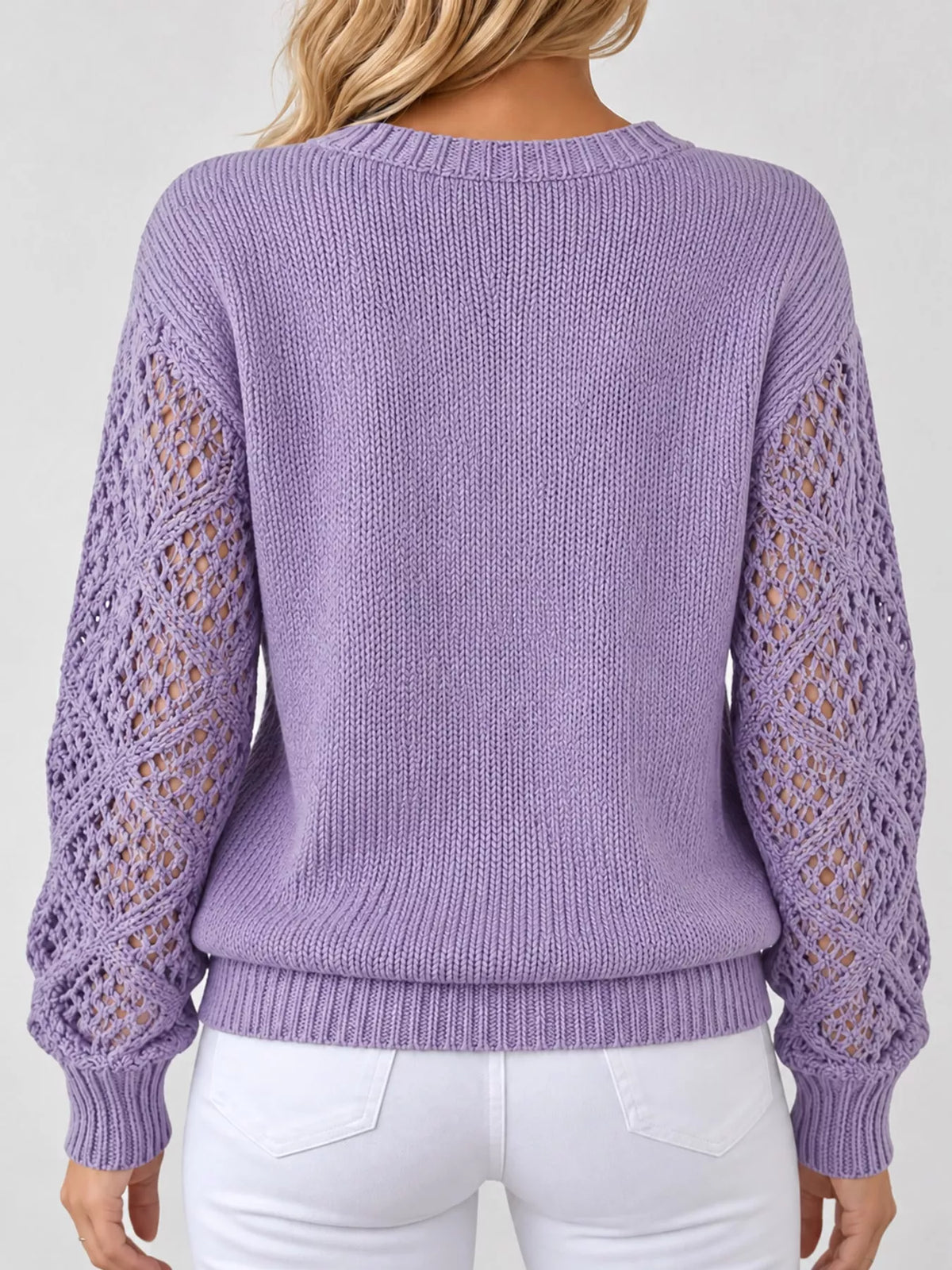 Full Size V-Neck Hollow-Out Long Sleeve Sweater Plus Size