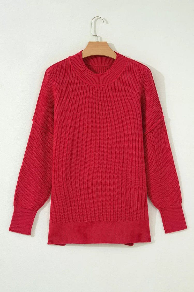 Long Sleeve Ribbed Knit Stand Neck Regular Fit Sweater