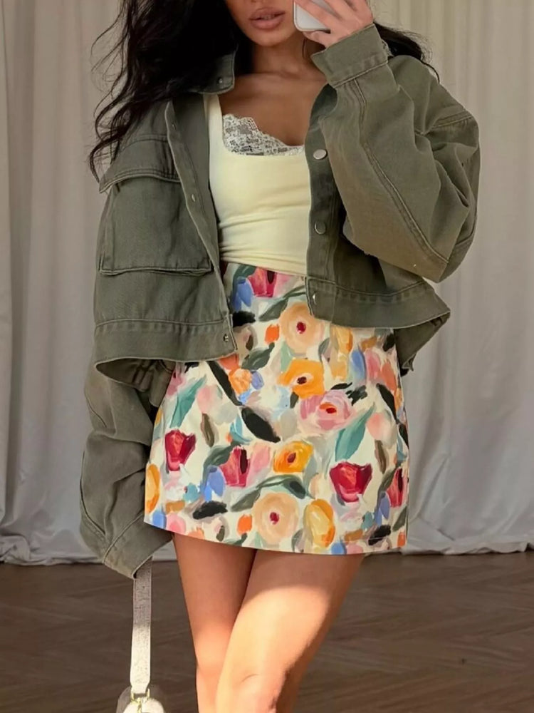 Oversized Utility Cropped Denim Jacket