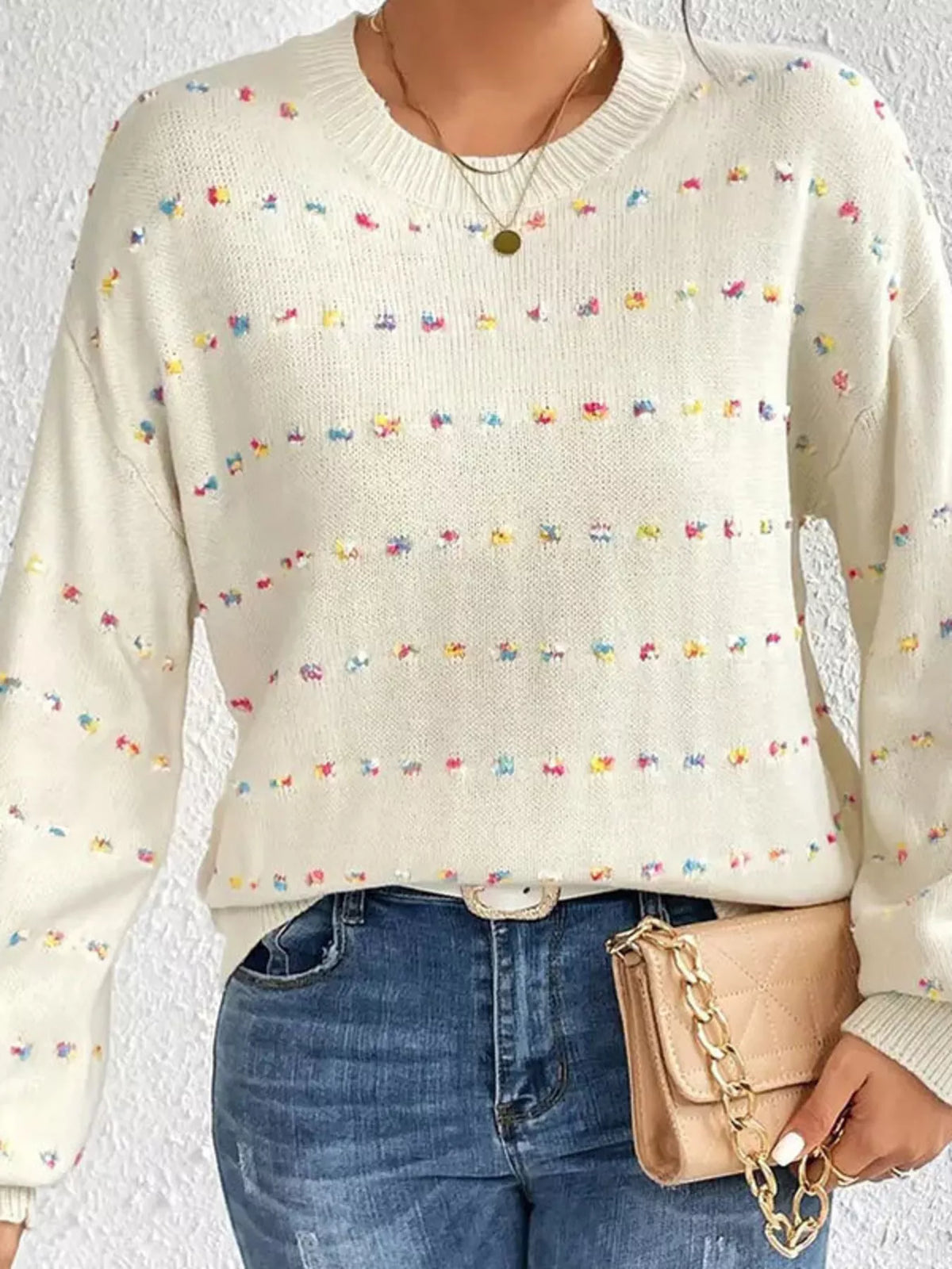 Multi-Color Confetti Dot Drop Shoulder Sweater