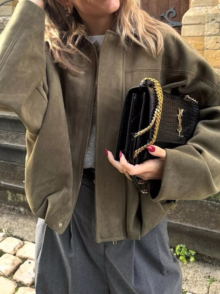 Elastic Hem Batwing Sleeve Jacket