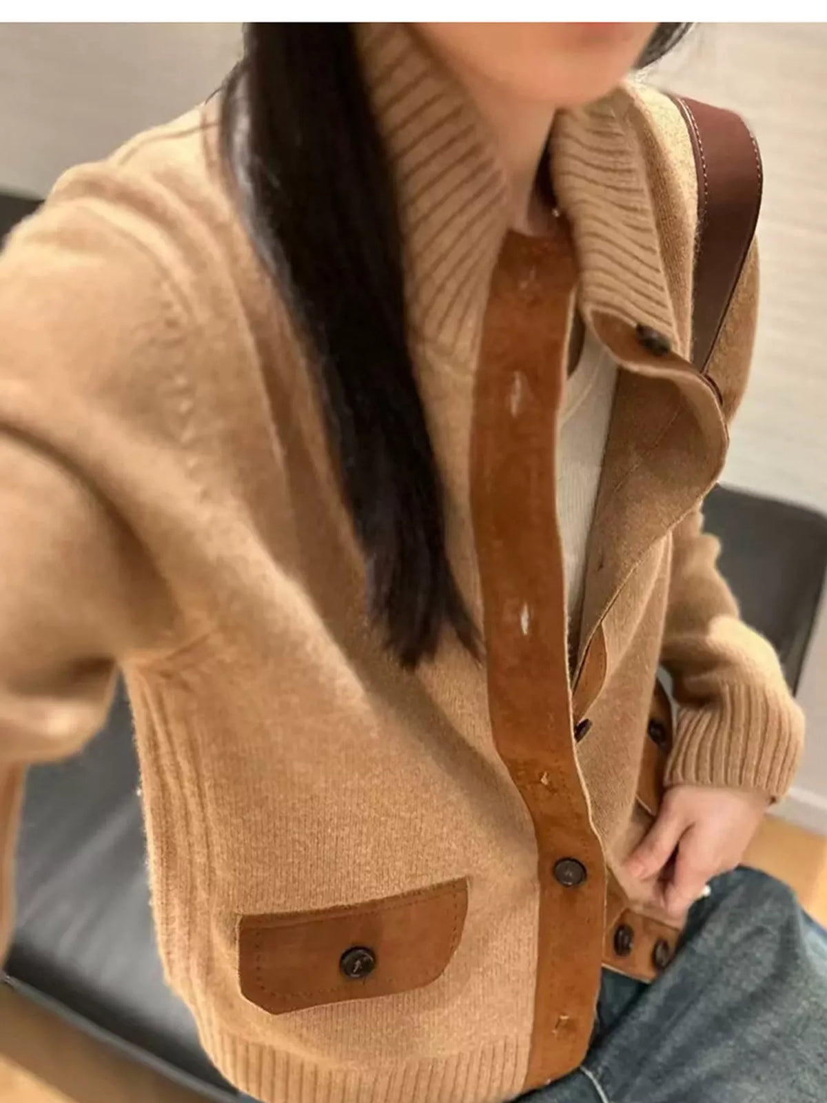 Ribbed-Knit Mock Neck Cardigan