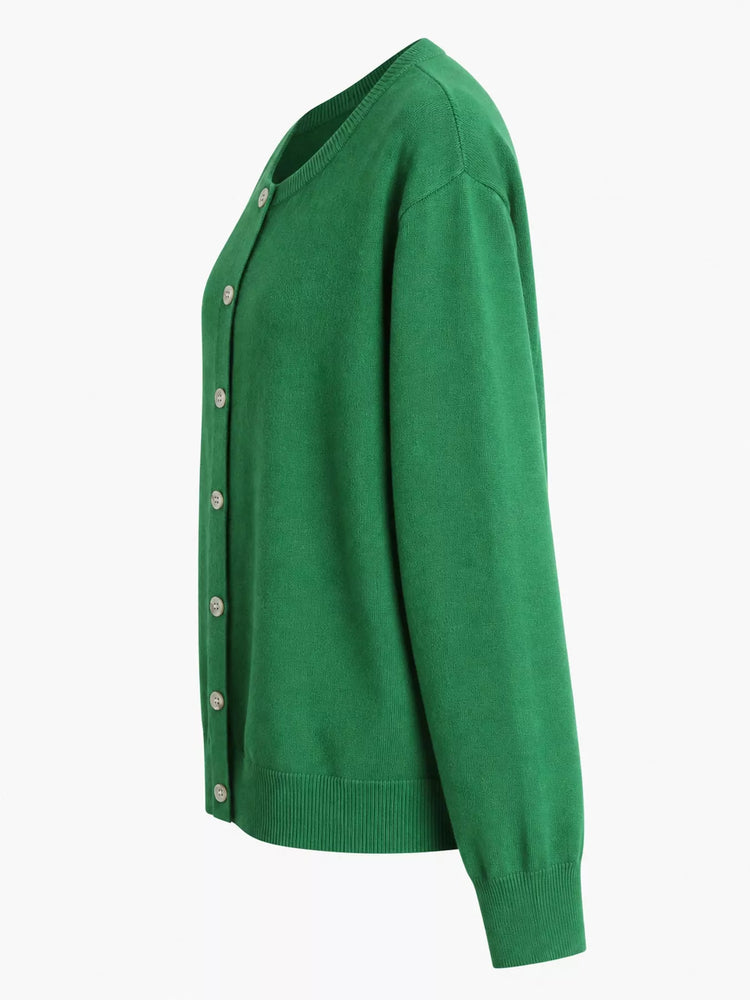 Plus Size Crew Neck Button-Down Knit Cardigan