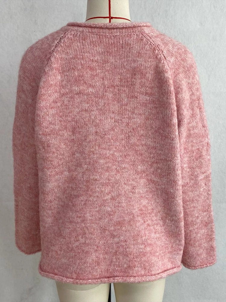 Chic V-Neck Sweater with Polka Dot Ribbon Tie