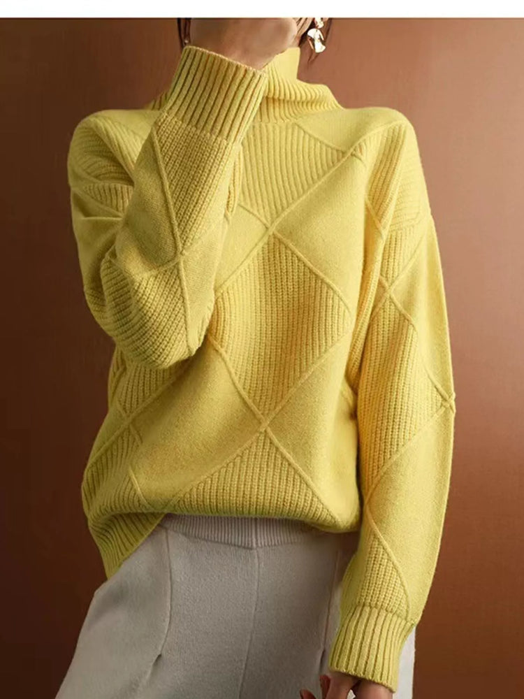 Full Size Diamond Pattern Turtleneck Sweater Plus Size