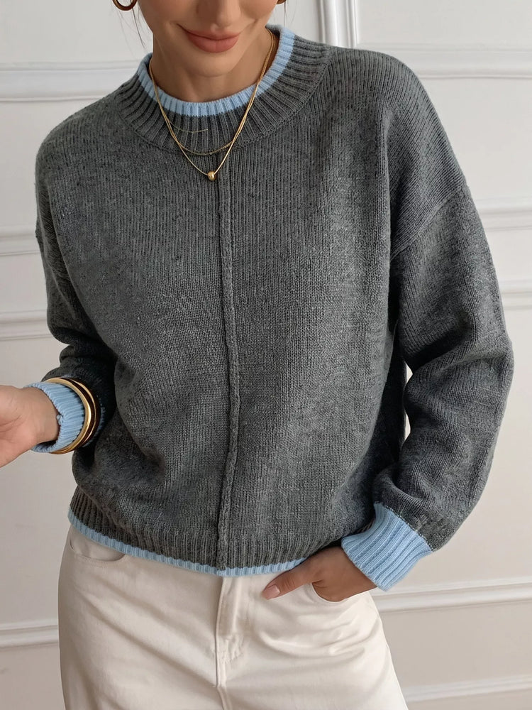 Contrast Trim Crew Neck Sweater