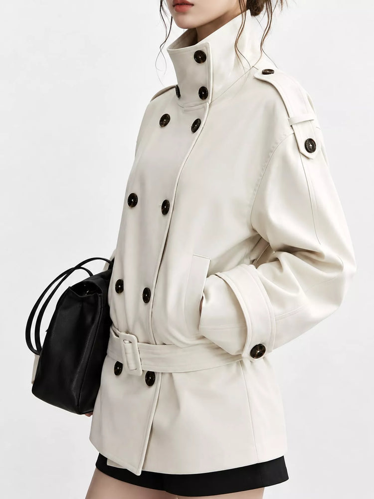 Double-Breasted Turtleneck Trench Outerwear