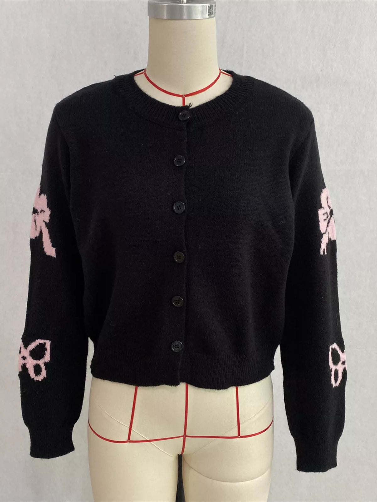 Floral Crew Neck Cropped Knit Cardigan