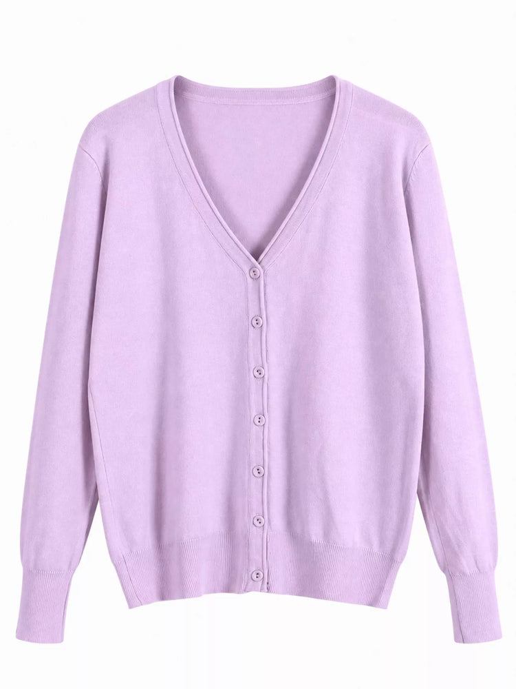 Classic V-Neck Button-Down Knit Cardigan