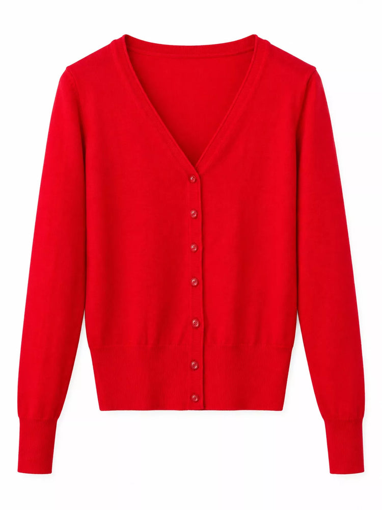 Classic V-Neck Button-Down Knit Cardigan