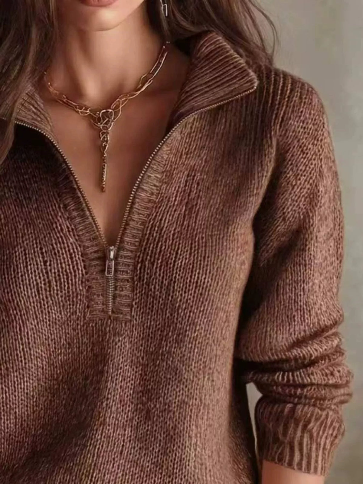 Half Zip Dropped Shoulder Sweater