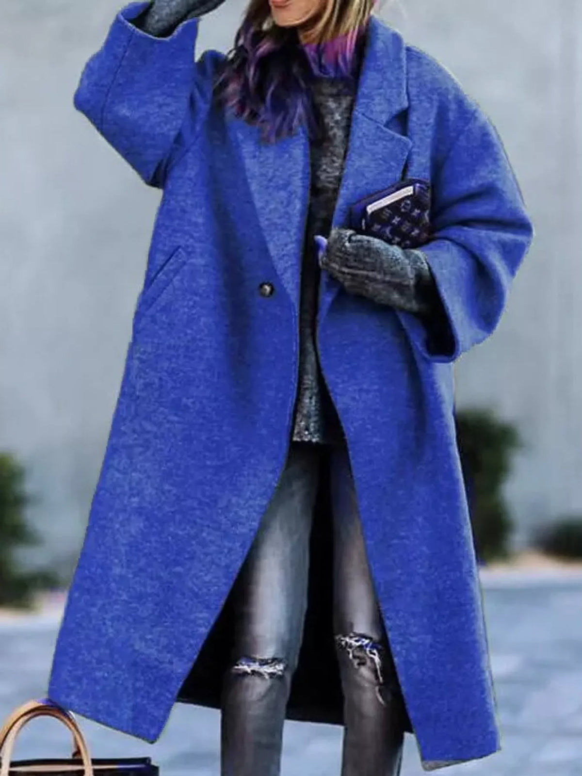 Full Size Lapel Collar One Button Coat Plus Size