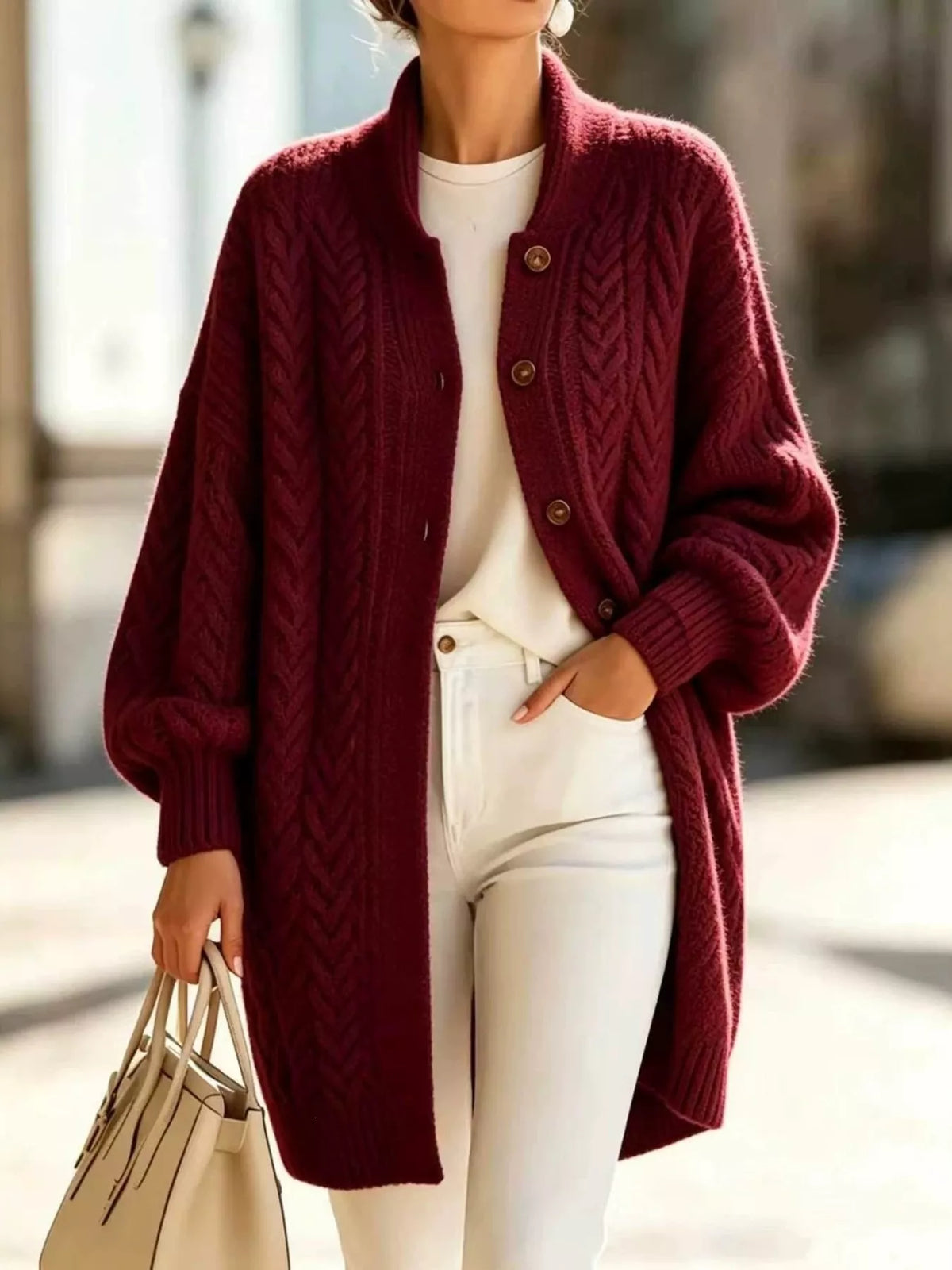 Full Size Cable-Knit Button-Down Cardigan Plus Size