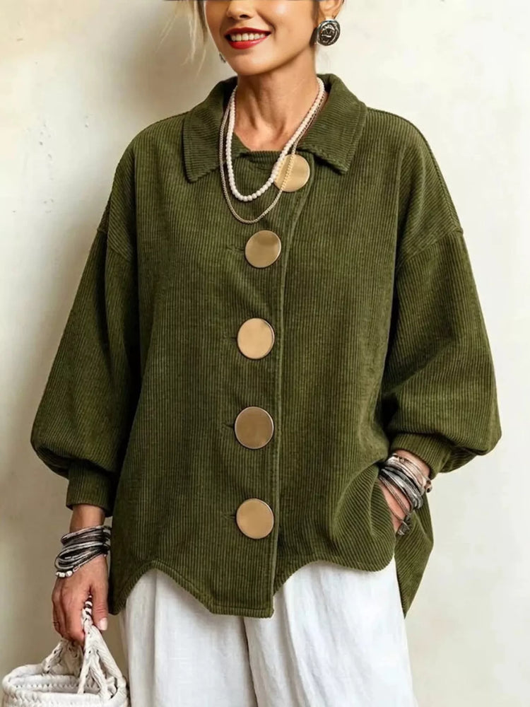 Full Size Corduroy Button-Down Jacket Plus Size