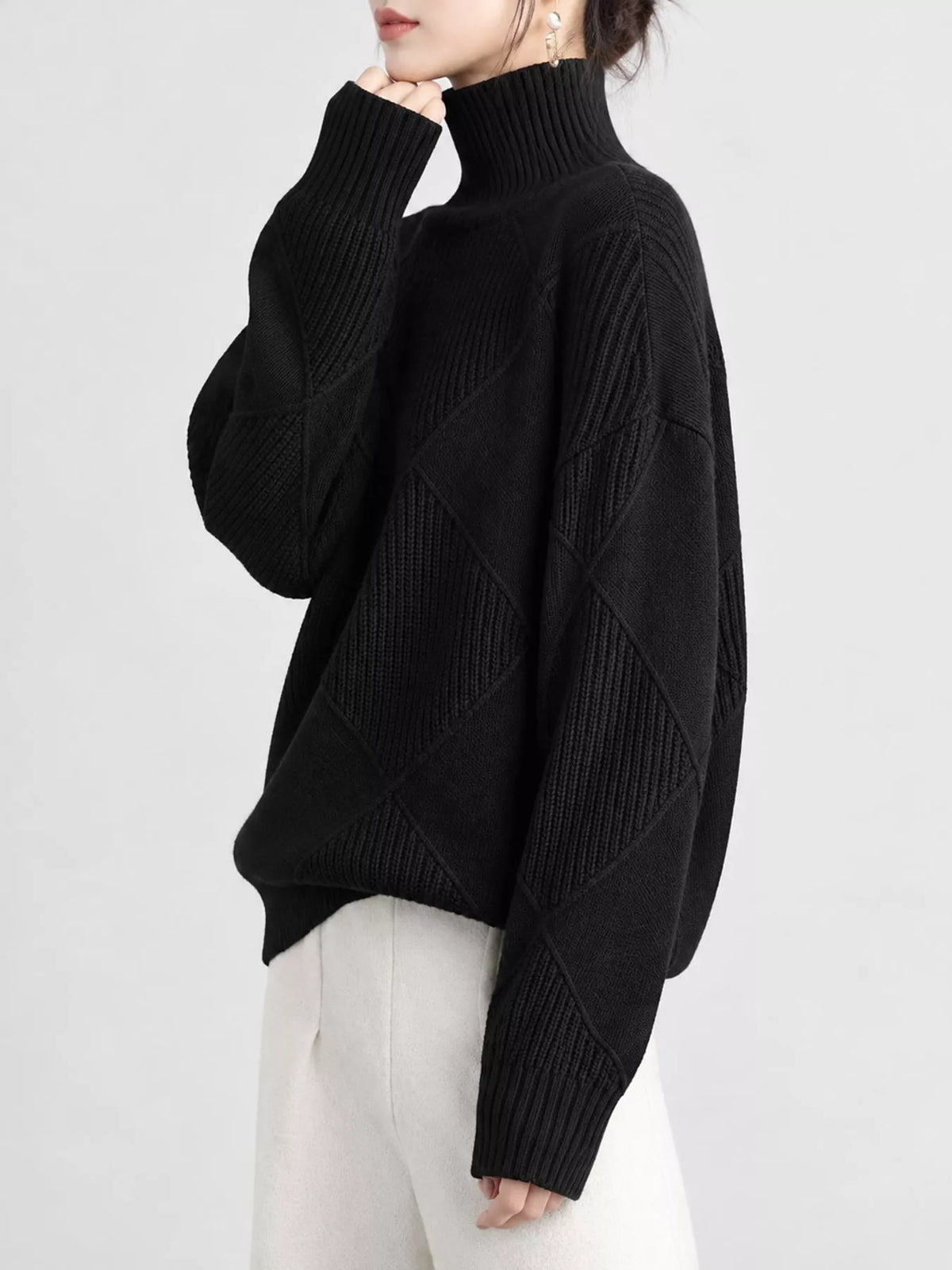 Full Size Diamond Pattern Turtleneck Sweater Plus Size