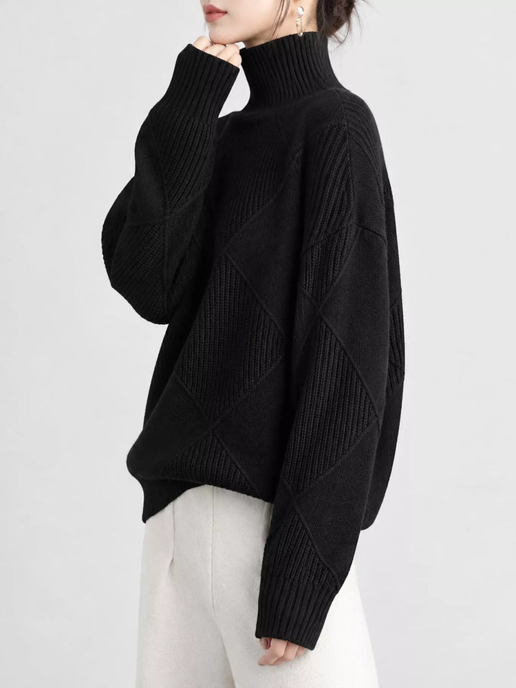 Full Size Diamond Pattern Turtleneck Sweater Plus Size