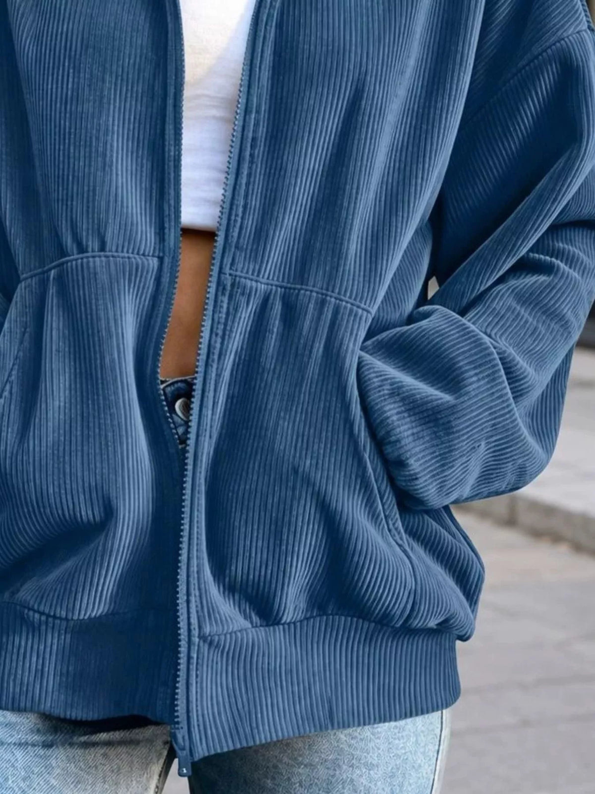 Corduroy Zip-Up Dropped Shoulder Jacket