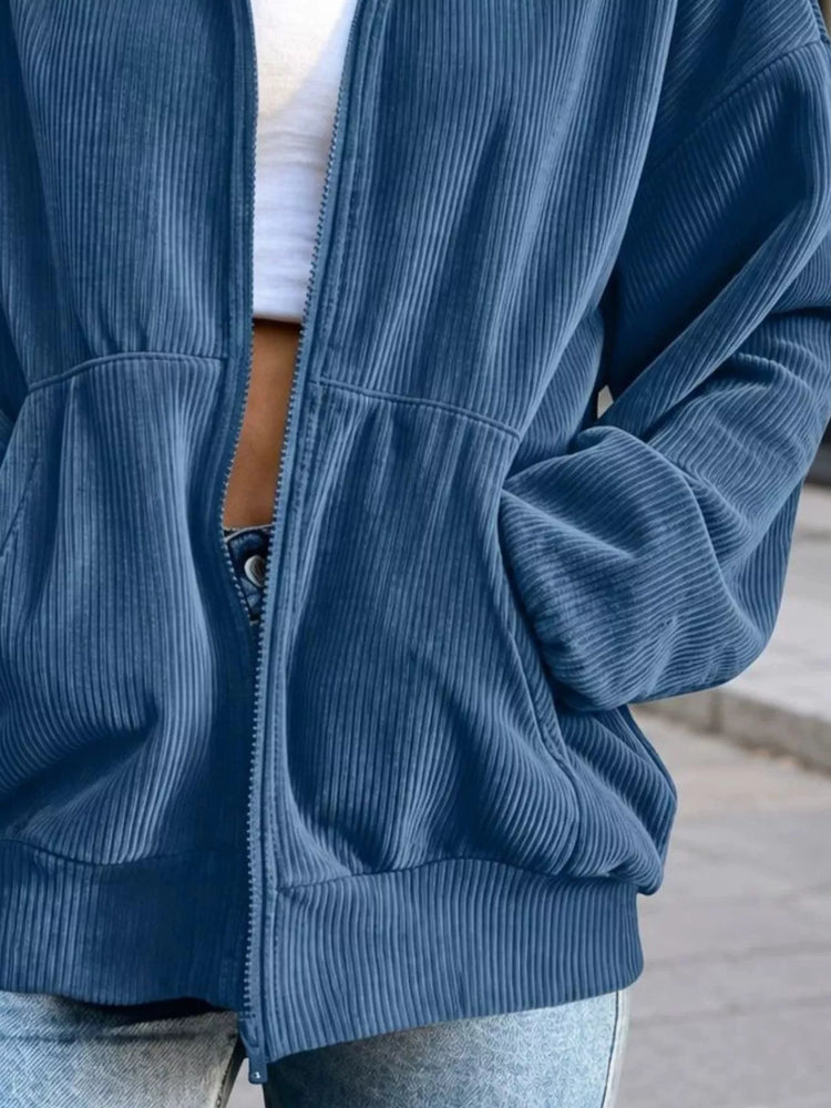Corduroy Zip-Up Dropped Shoulder Jacket
