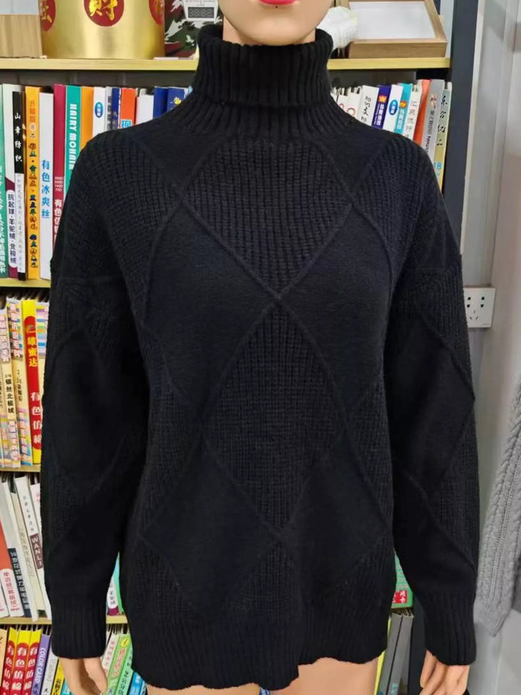 Full Size Diamond Pattern Turtleneck Sweater Plus Size
