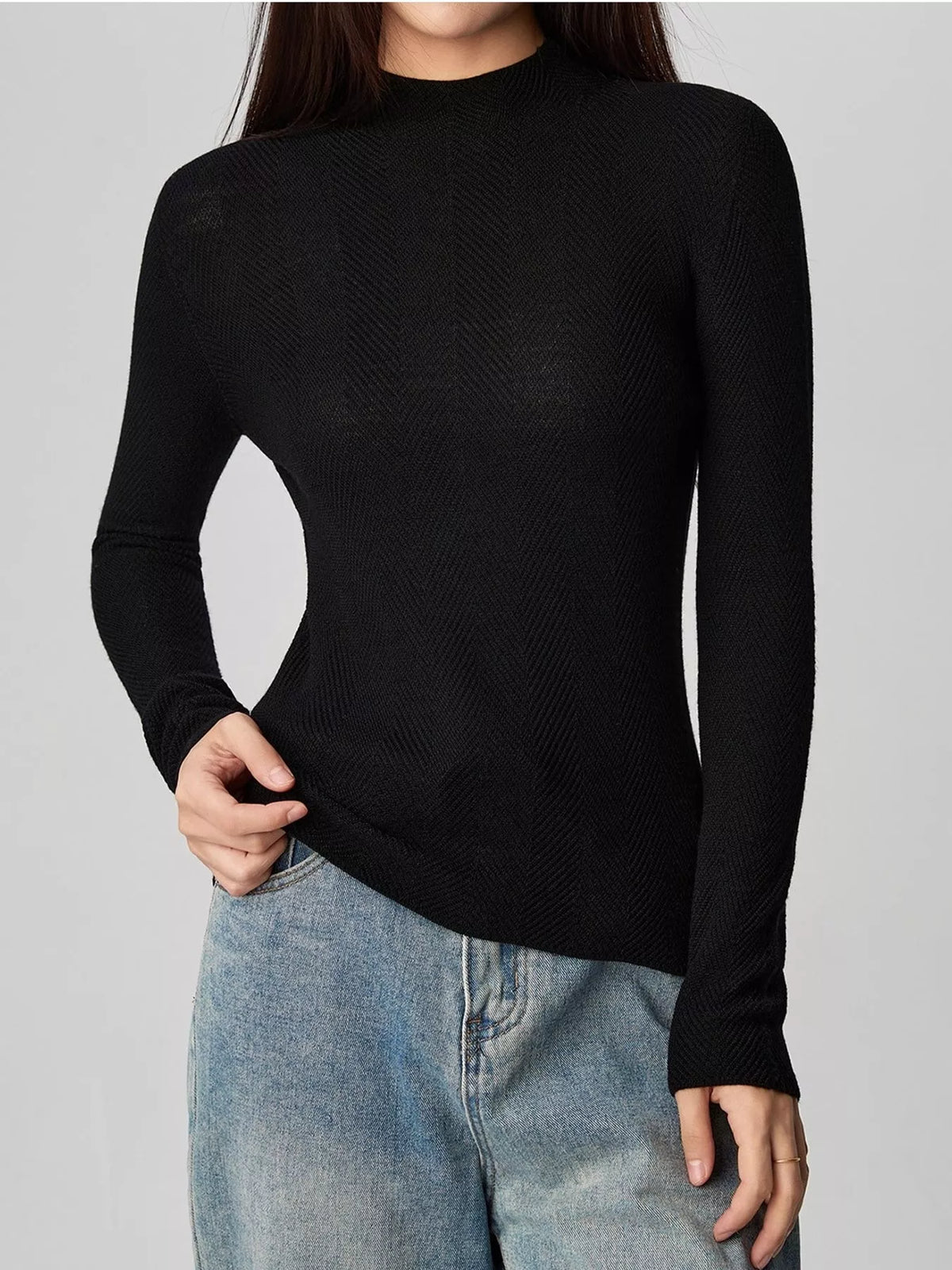 Textured Mock Neck Sweater