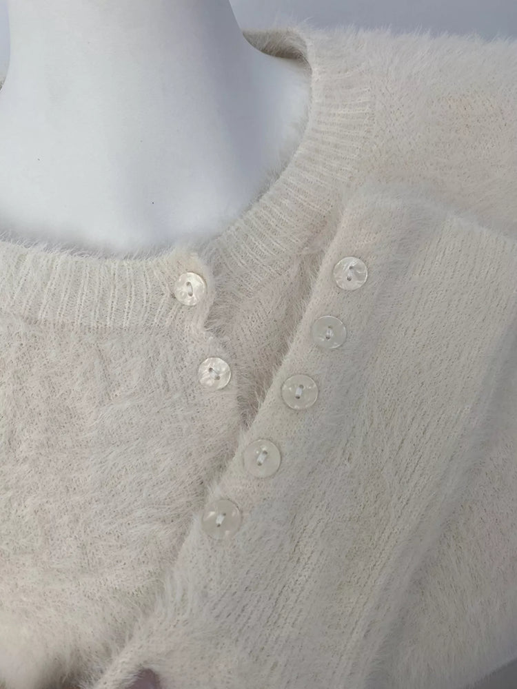 Soft Fuzzy Button-Down Cropped Cardigan