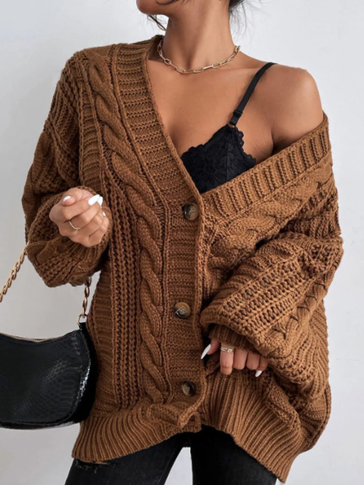 Cable Knit Button-Down Cardigan