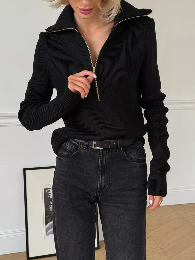 Ribbed Knit Quarter-Zip Sweater