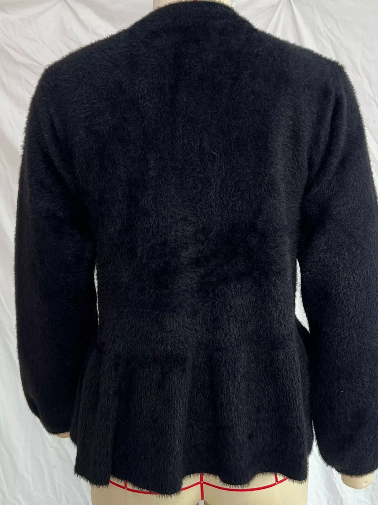 Fuzzy Peplum Cardigan with Pearl Buttons
