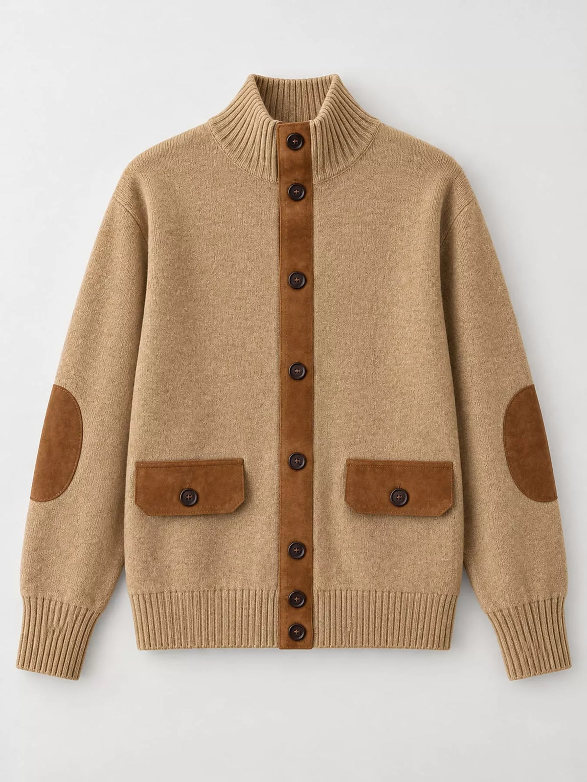 Ribbed-Knit Mock Neck Cardigan